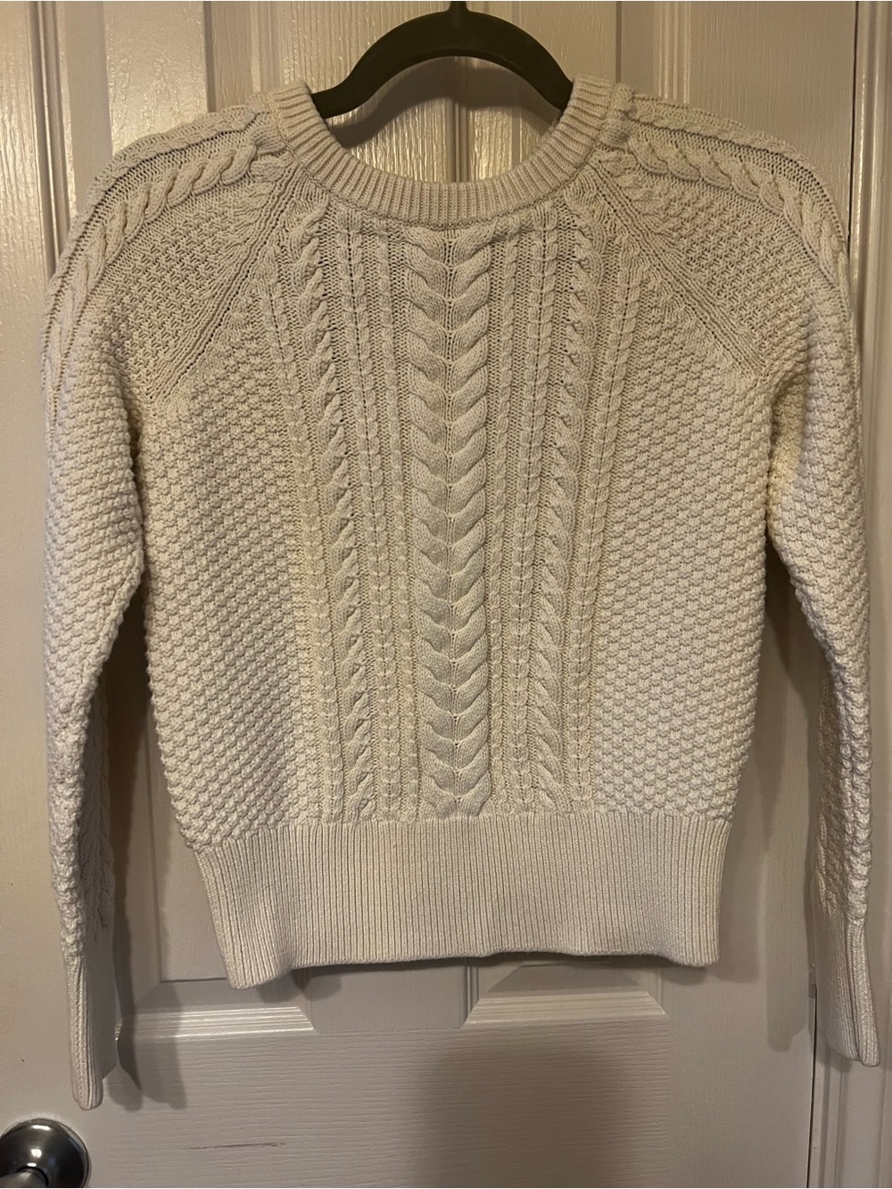 GAP For Good Cream Chunky Cable Knit Raglan Crewneck Cotton Sweater, Size S